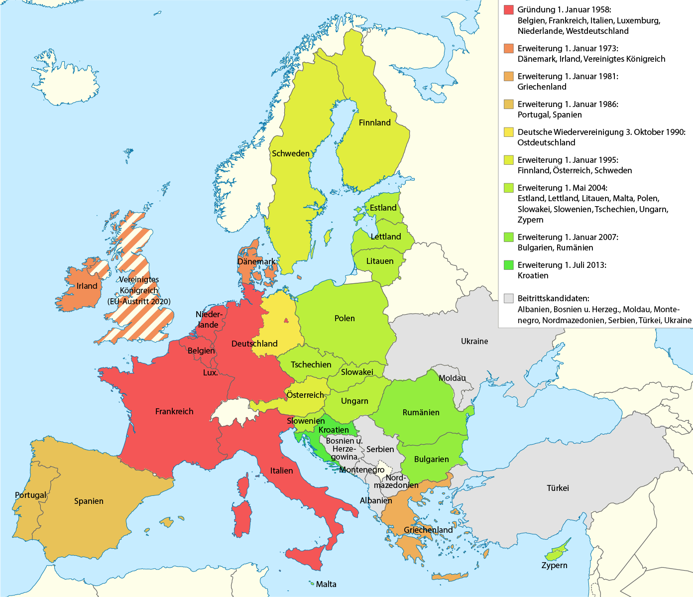 Karte der schrittweisen Erweiterungen der Europäischen Union